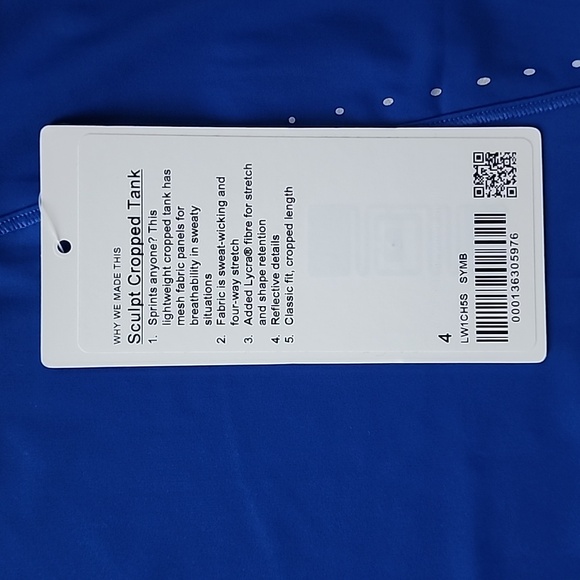 Lululemon Sculpt Cropped Tank Top, 4, Delicate Mint, Classic Fit, Cropped, NWT - Picture 2 of 3